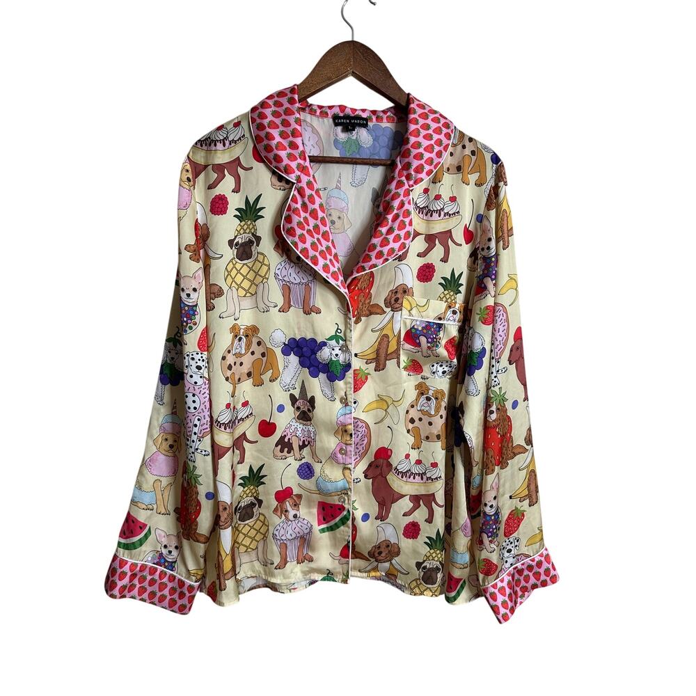 Karen Mabon Dogs Desserts Long Sleeve Pajama Top Strawberry Piping Womans Large